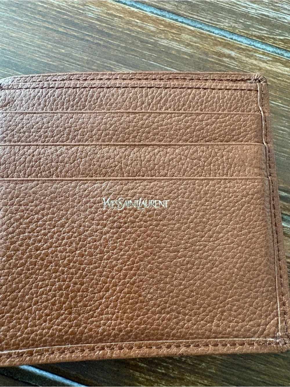 Saint Laurent Tan Pebble Leather Men’s Wallet with YSL Debossing